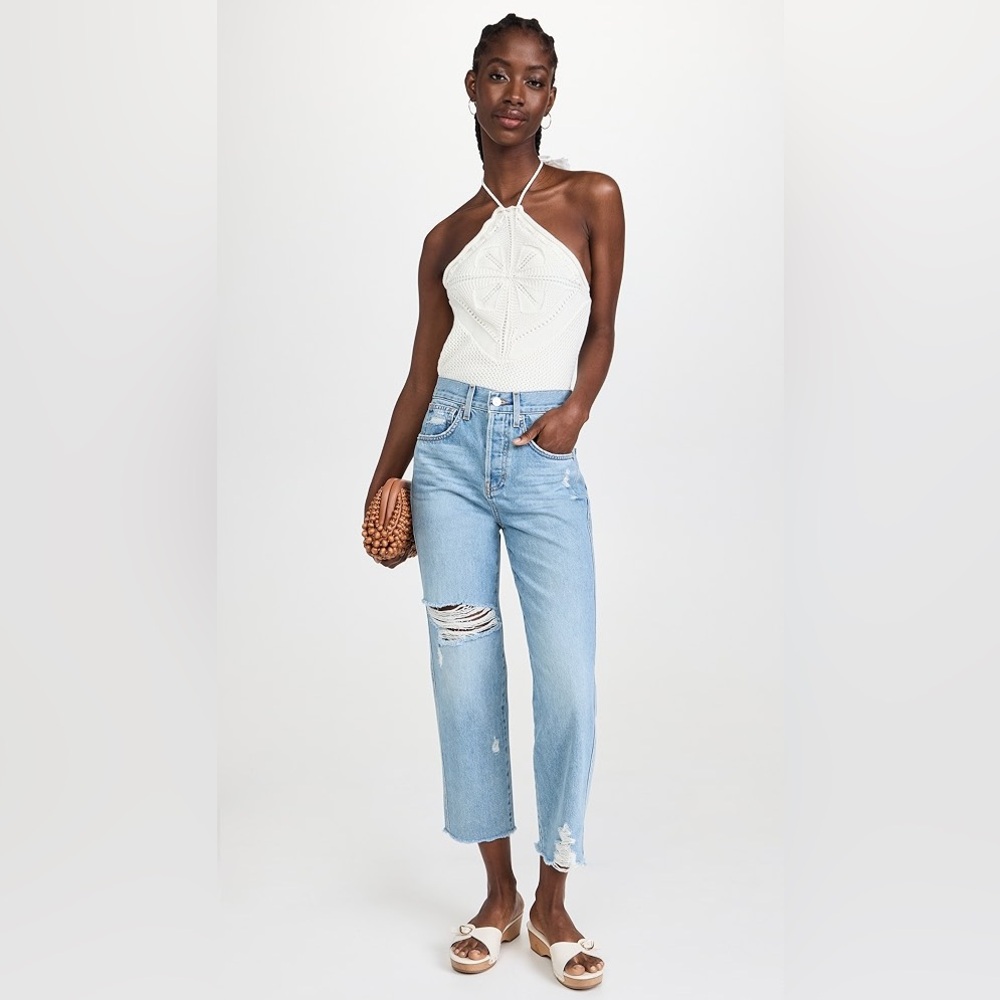 Veronica Beard Blake High-Rise Distressed Straight Crop Jeans Size 28